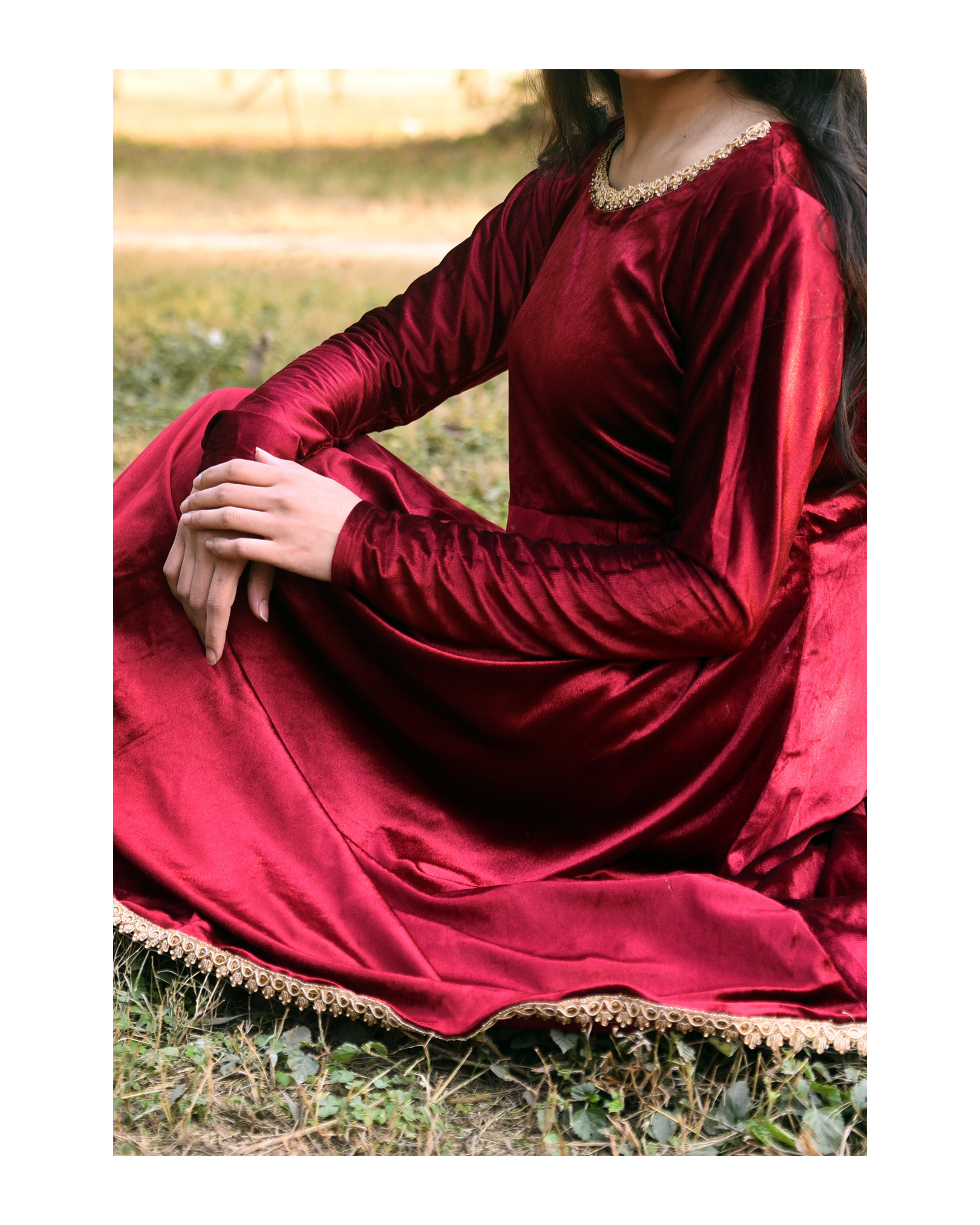 AMÈLORE Women’s Premium Velvet Frock – Deep Mehroon Winter Luxe Elegance