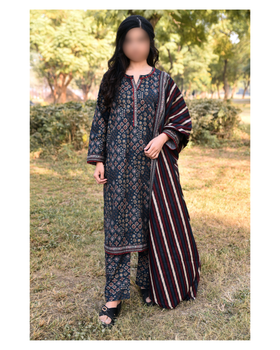 AMÈLORE Women’s 3-Piece Zinc Khaddar Suit – Soft Winter Classic Elegance