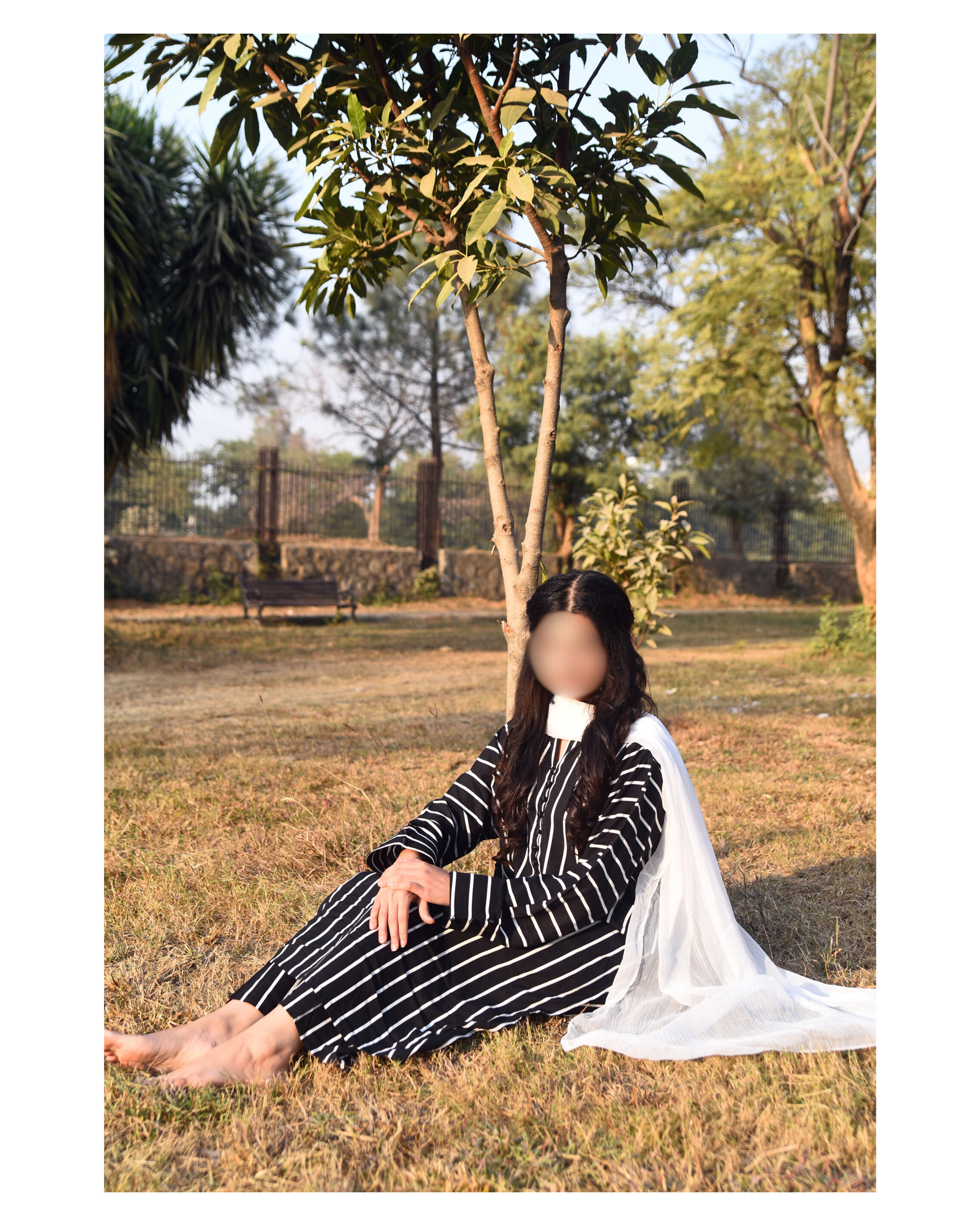 AMÈLORE Women’s 3-Piece Black & White Linen Suit – Chic Contrast with Chiffon Dupatta