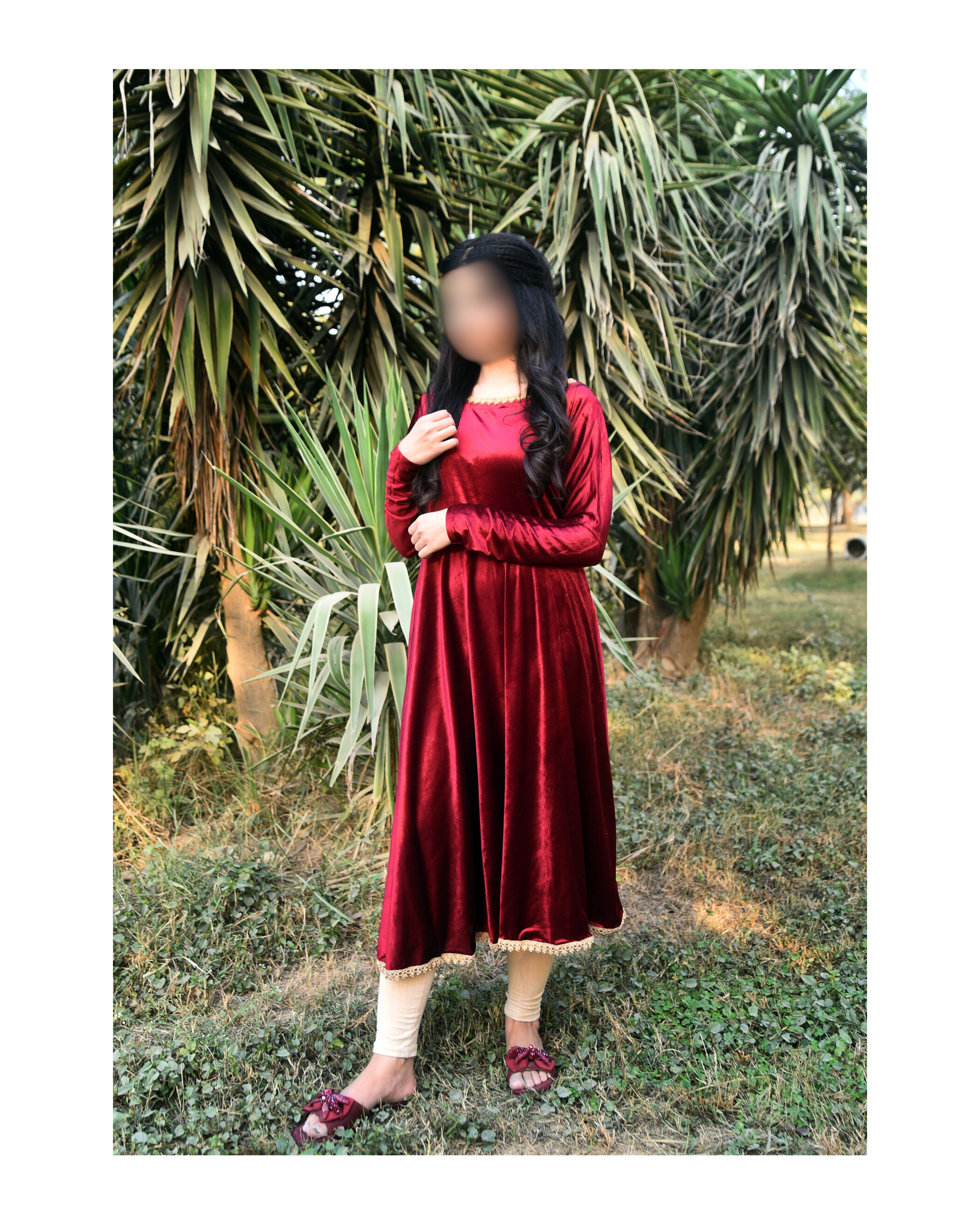 AMÈLORE Women’s Premium Velvet Frock – Deep Mehroon Winter Luxe Elegance