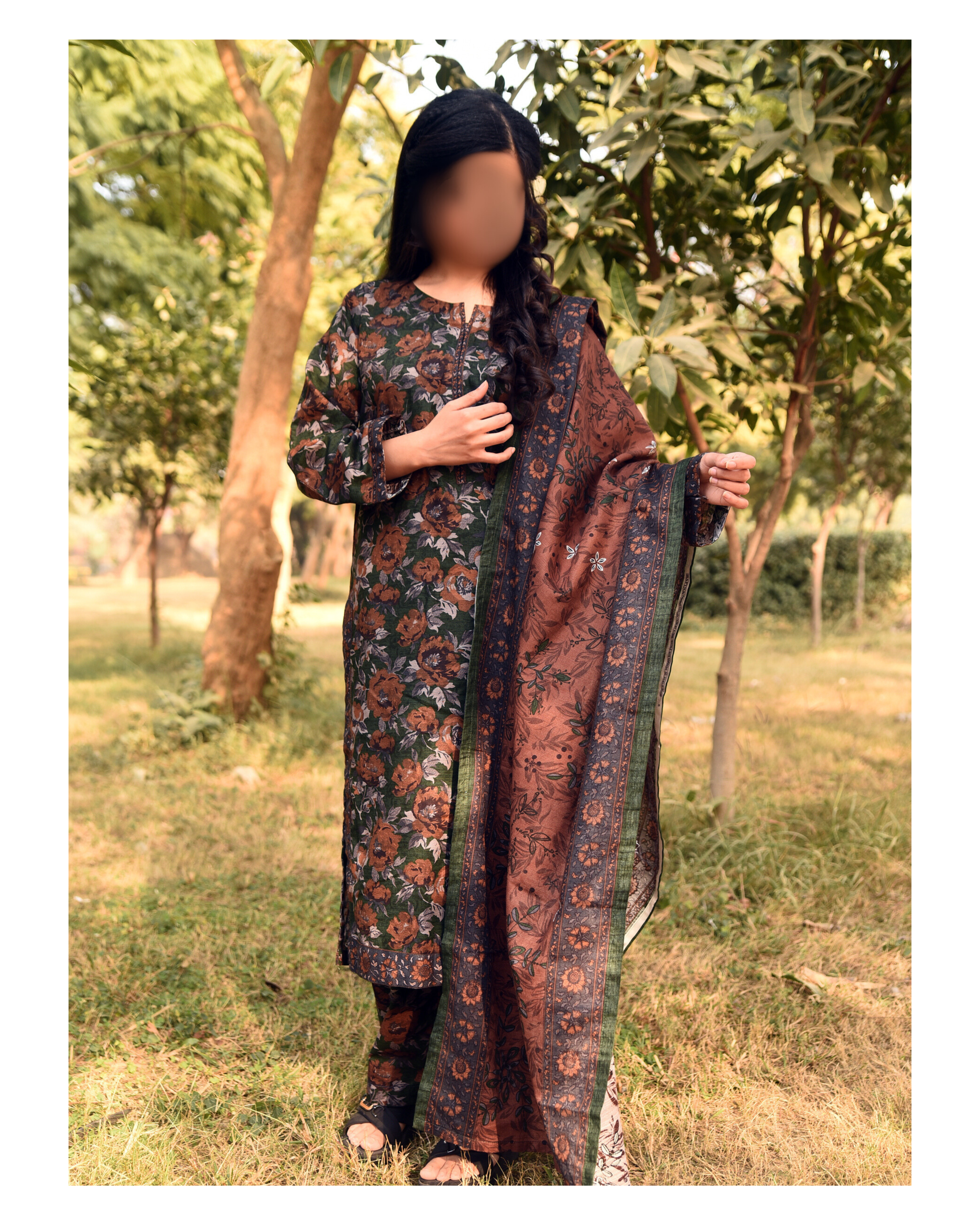 AMÈLORE Women’s 3-Piece Brown Khaddar Suit – Embroidered Winter Classic