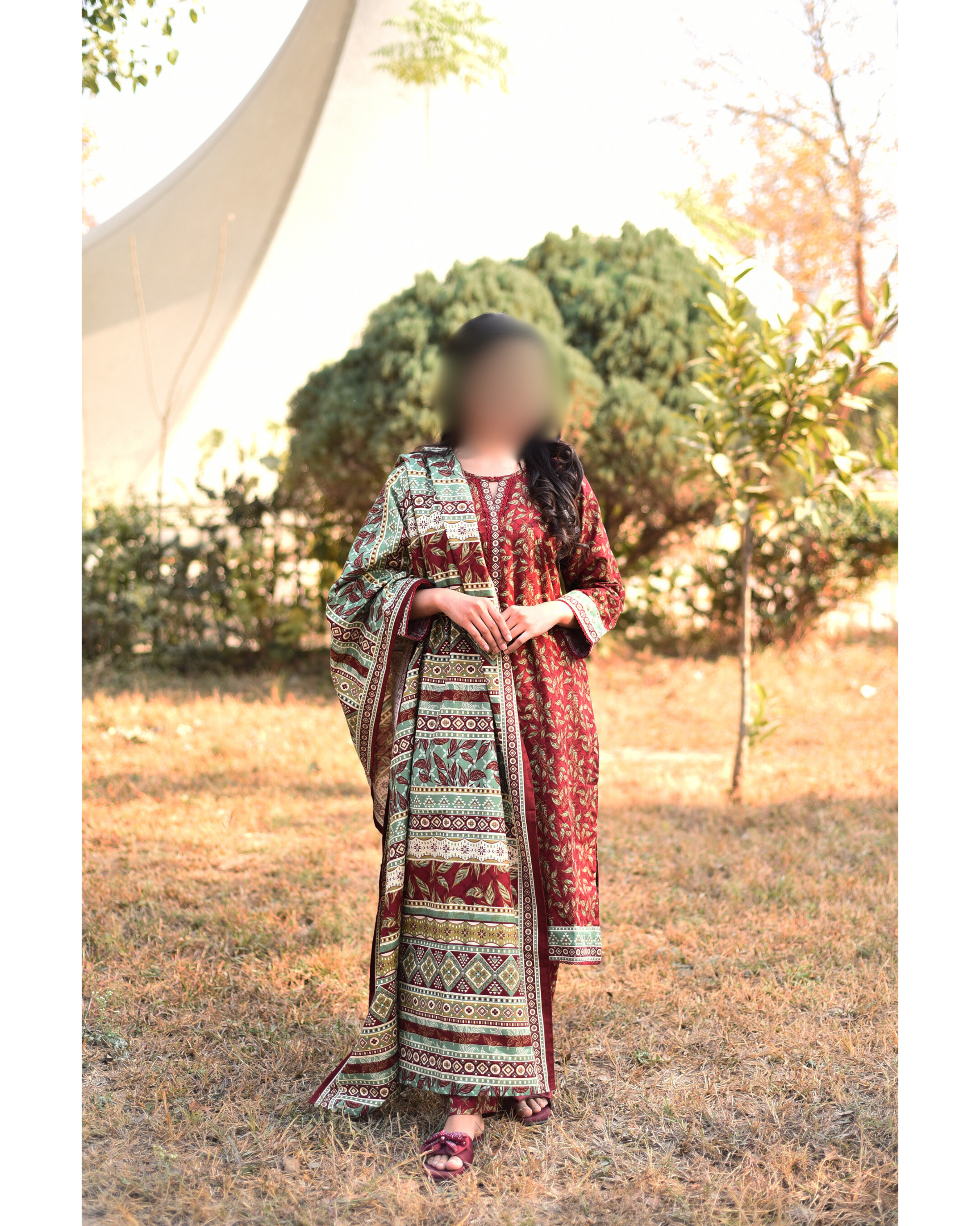 AMÈLORE Women’s 3-Piece Red Khaddar Suit – Vibrant Winter Embroidered Elegance