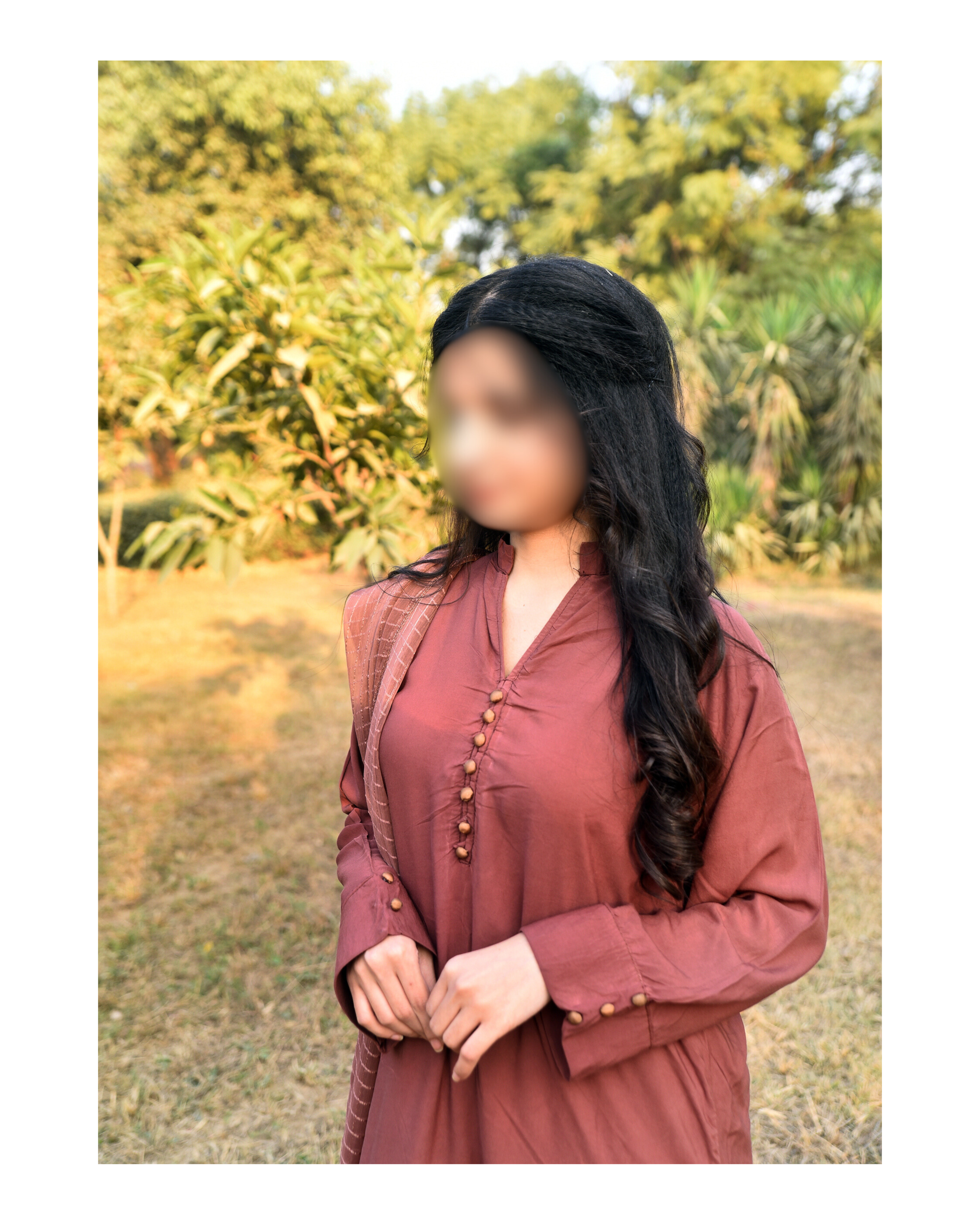 AMÈLORE Women’s Dusty Rose Brown Linen Long Shirt Set – Elegant Winter Ensemble with Chiffon Dupatta