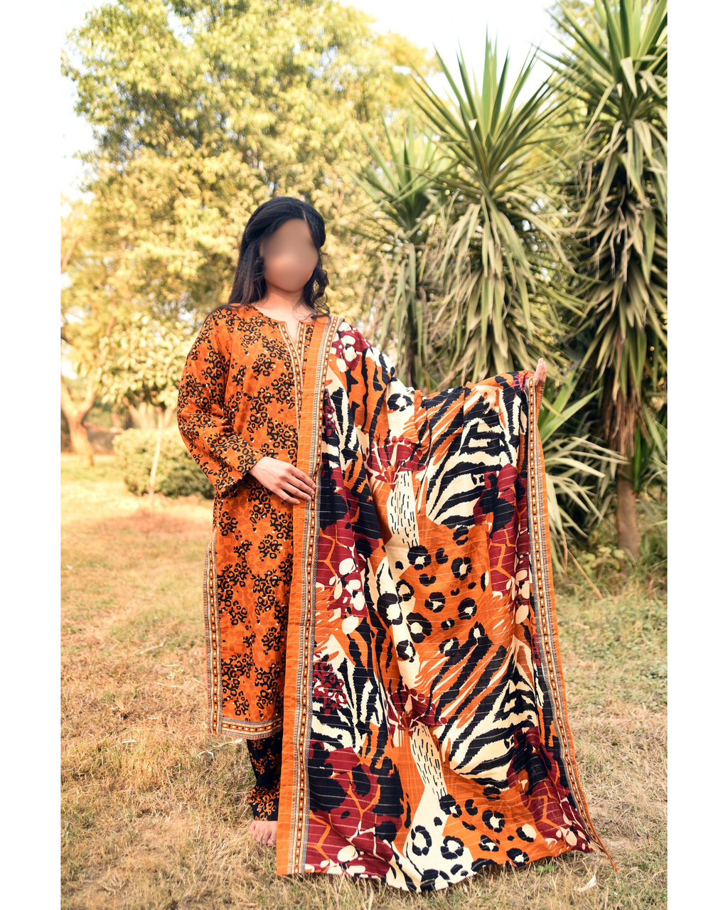 AMÈLORE Women’s 3-Piece Mustard Khaddar Suit – Warm Winter Embroidered Elegance