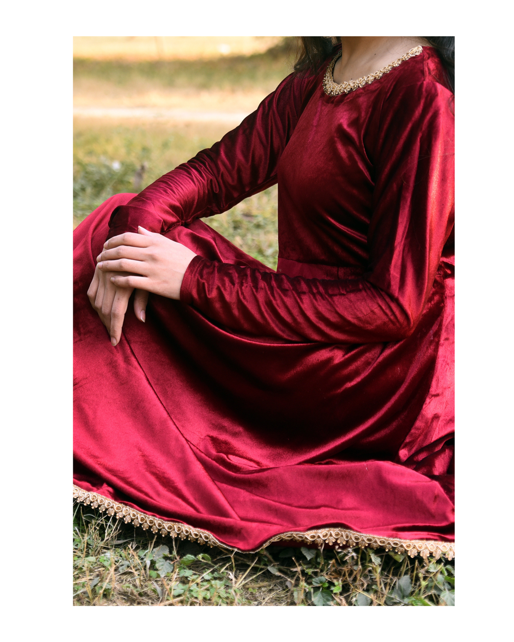 AMÈLORE Women’s Premium Velvet Frock – Deep Mehroon Winter Luxe Elegance