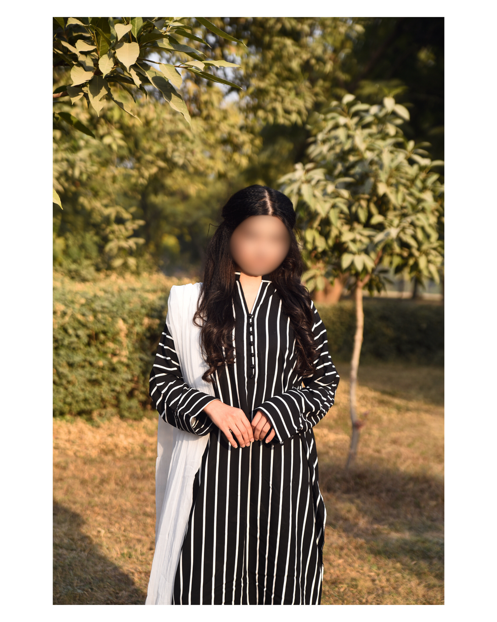 AMÈLORE Women’s 3-Piece Black & White Linen Suit – Chic Contrast with Chiffon Dupatta