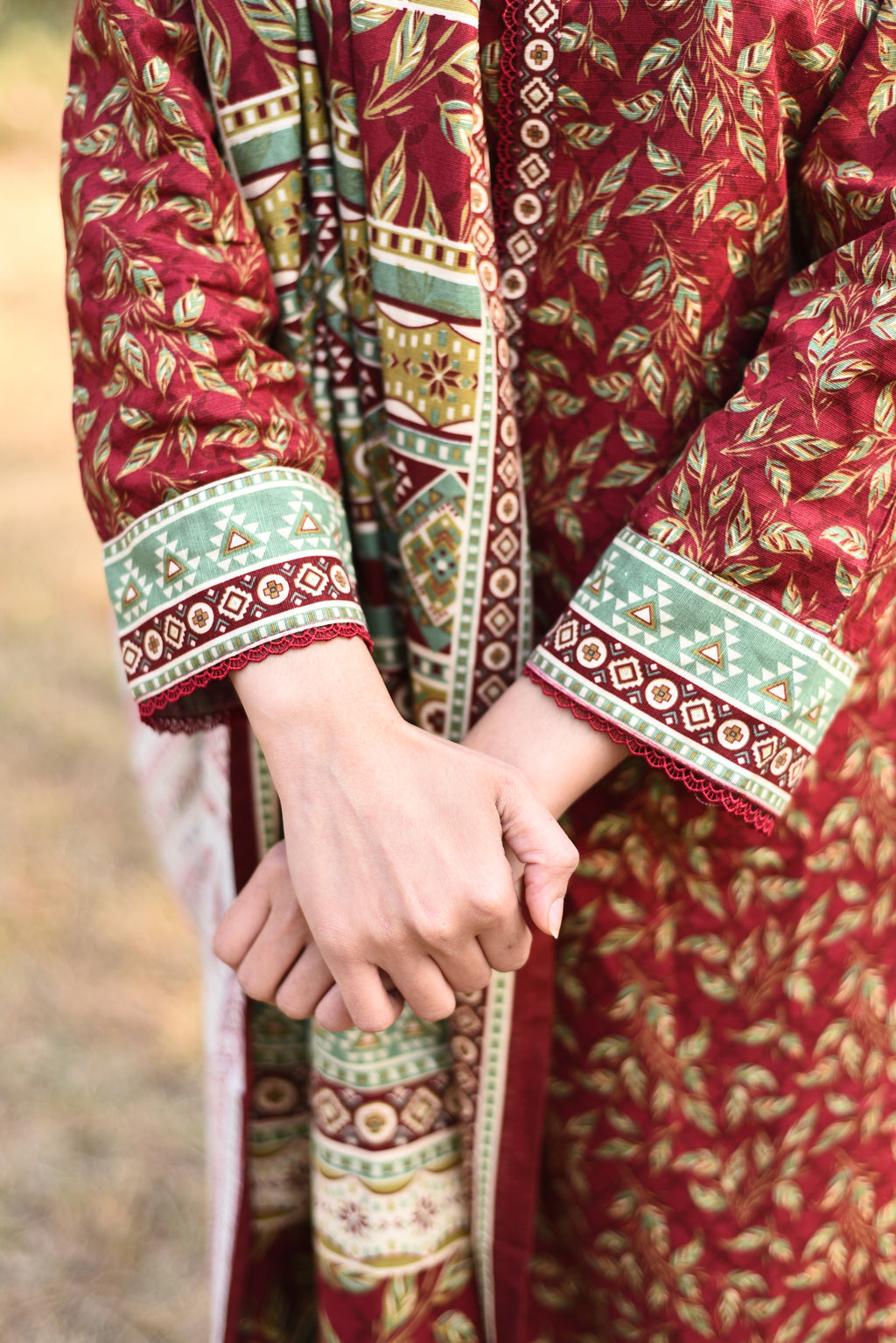 AMÈLORE Women’s 3-Piece Red Khaddar Suit – Vibrant Winter Embroidered Elegance